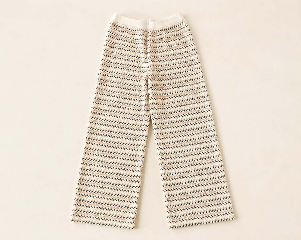 Vanilia Textured Zigzag Knit Wide Leg Pants Beige Cream Size 36‎ Boho